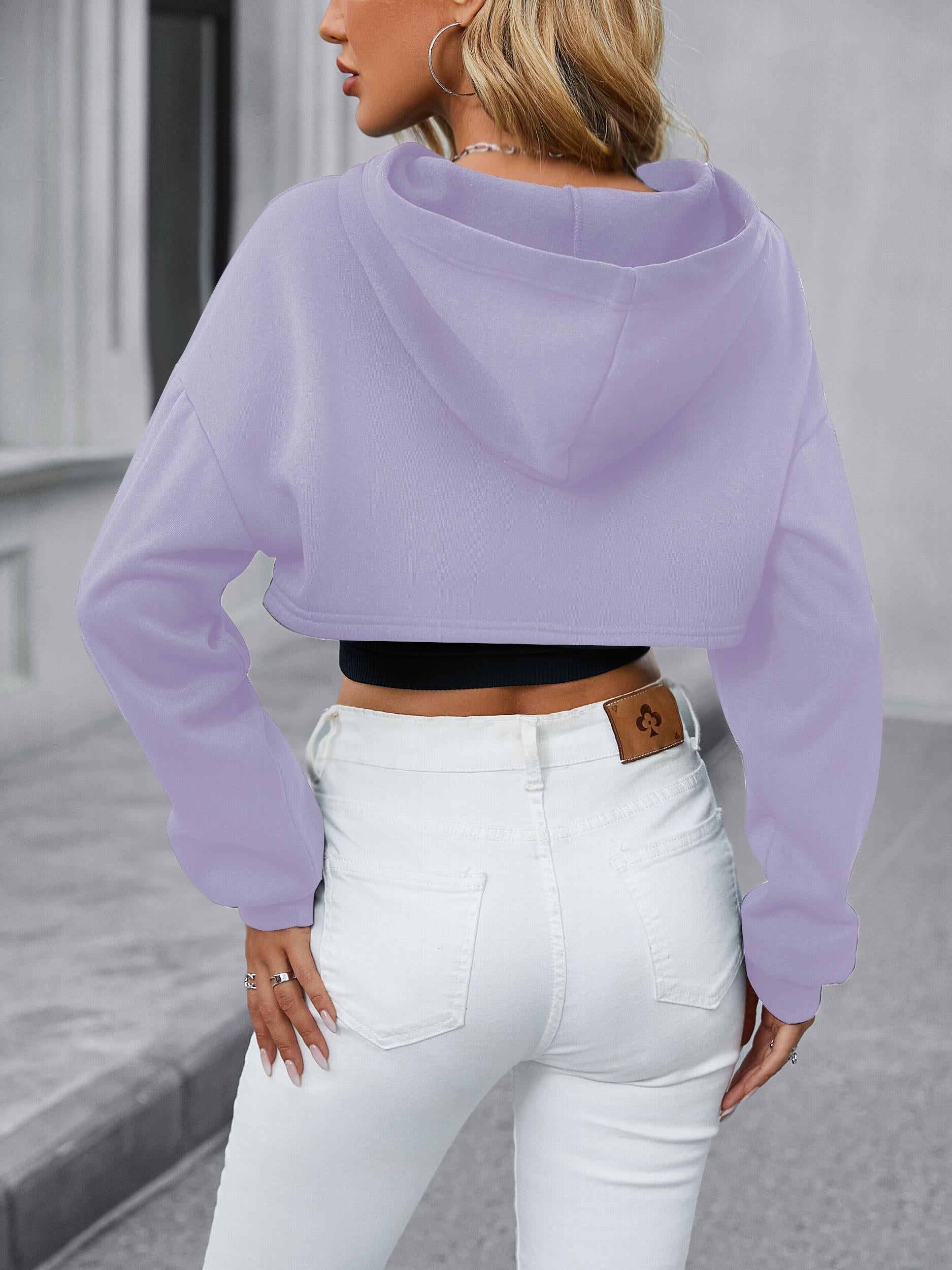 Casual Drawstring Crop Hoodie for Spring