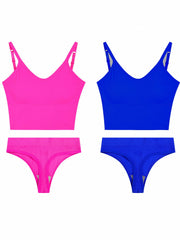 Solid Ribbed Wireless Bra & Thong Set