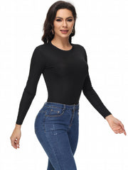 Women's Ribbed Round Neck Long Sleeve Running T-shirt
