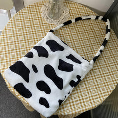 Cow Plush Messenger Bag Soft Shoulder Shopping Tote