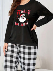 Santa Claus Print Long Sleeve Tee & Plaid Pants Pajamas Set