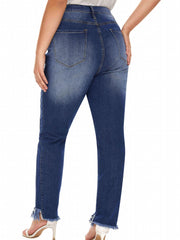 Washed Fringe Trim High Stretch Skinny Jeans