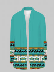 Geo Print Open Front Cardigan Long Sleeve Women's Clothing