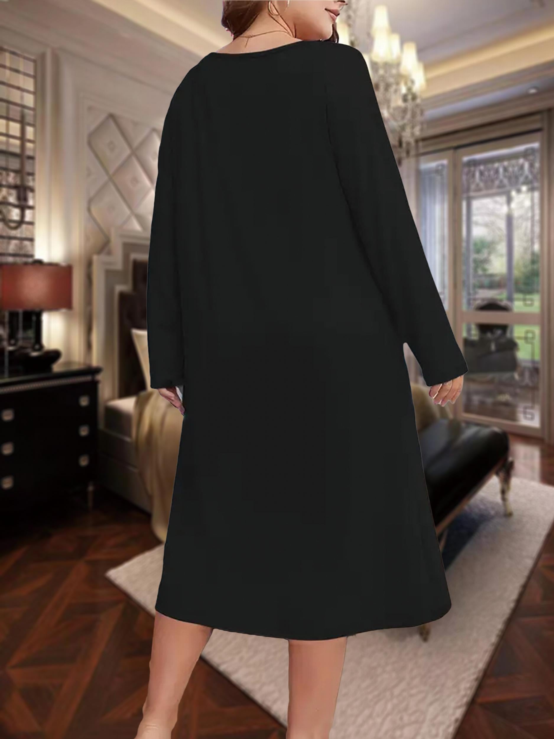 Nightdress Butterfly Print Long Sleeve Round Neck