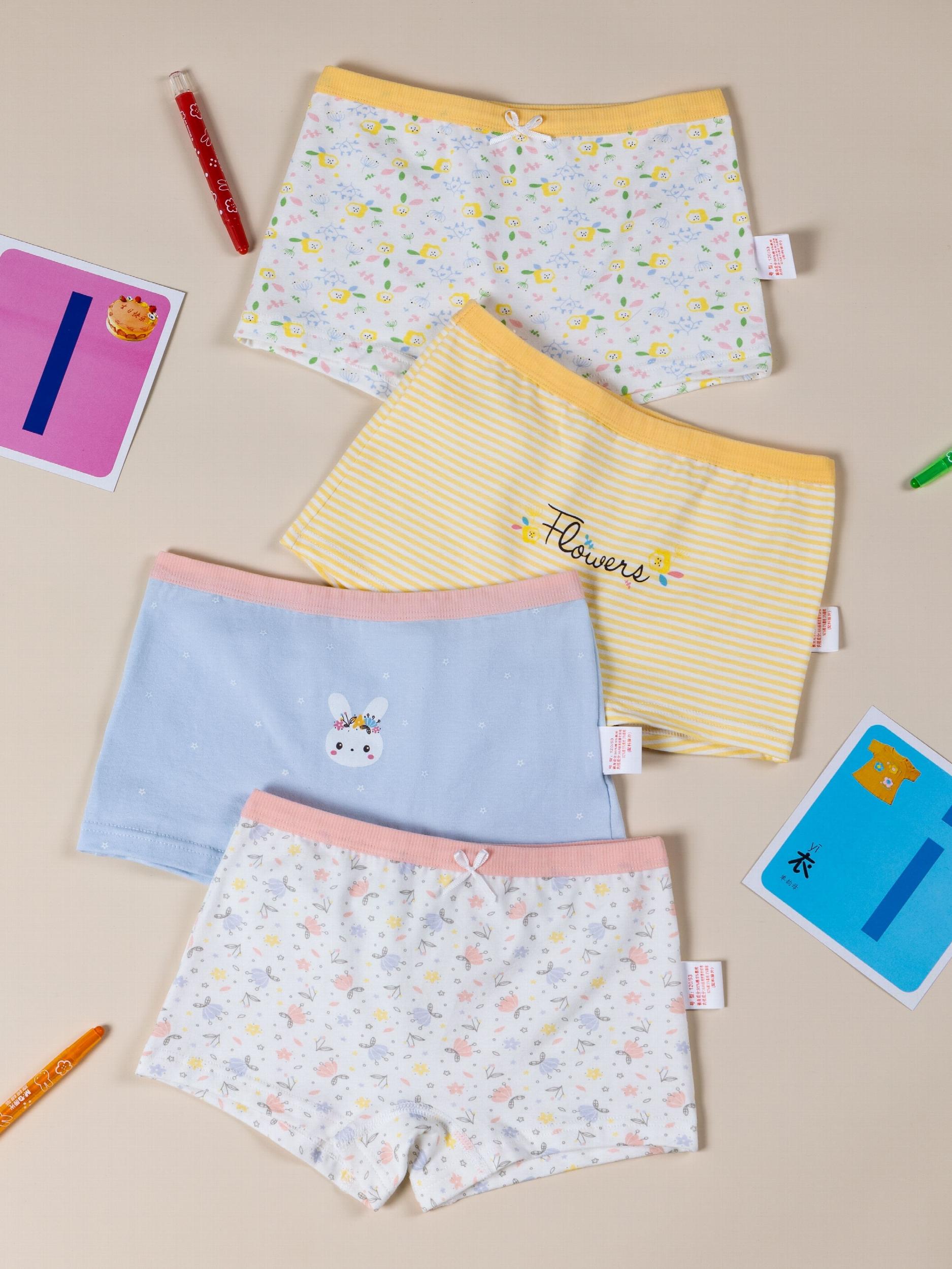 4pcs Girl's Cotton Striped Boxer Briefs for Children