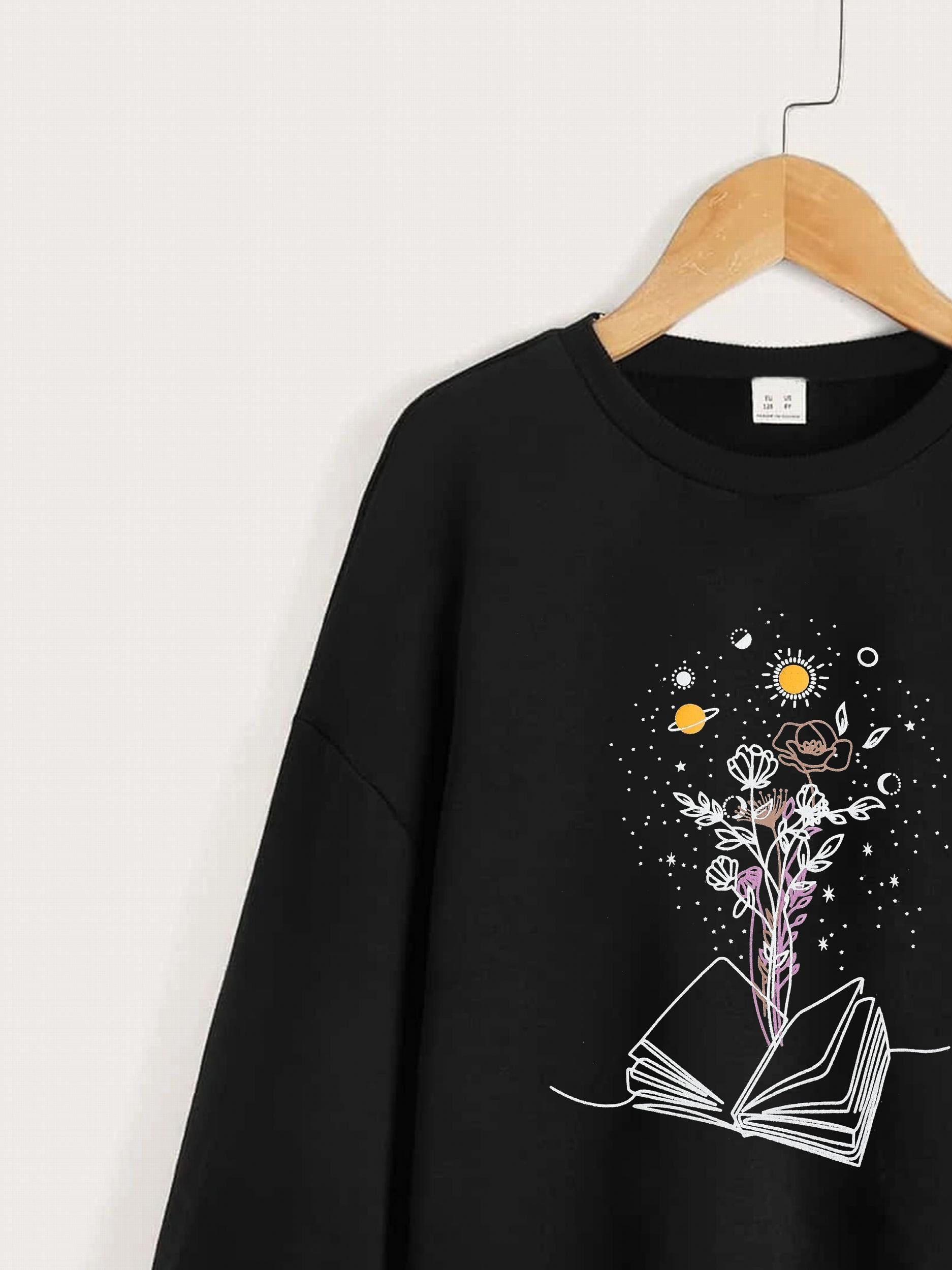 Floral Moon Graphic Sweatshirt for Toddler Girls