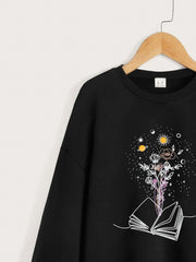 Floral Moon Graphic Sweatshirt for Toddler Girls