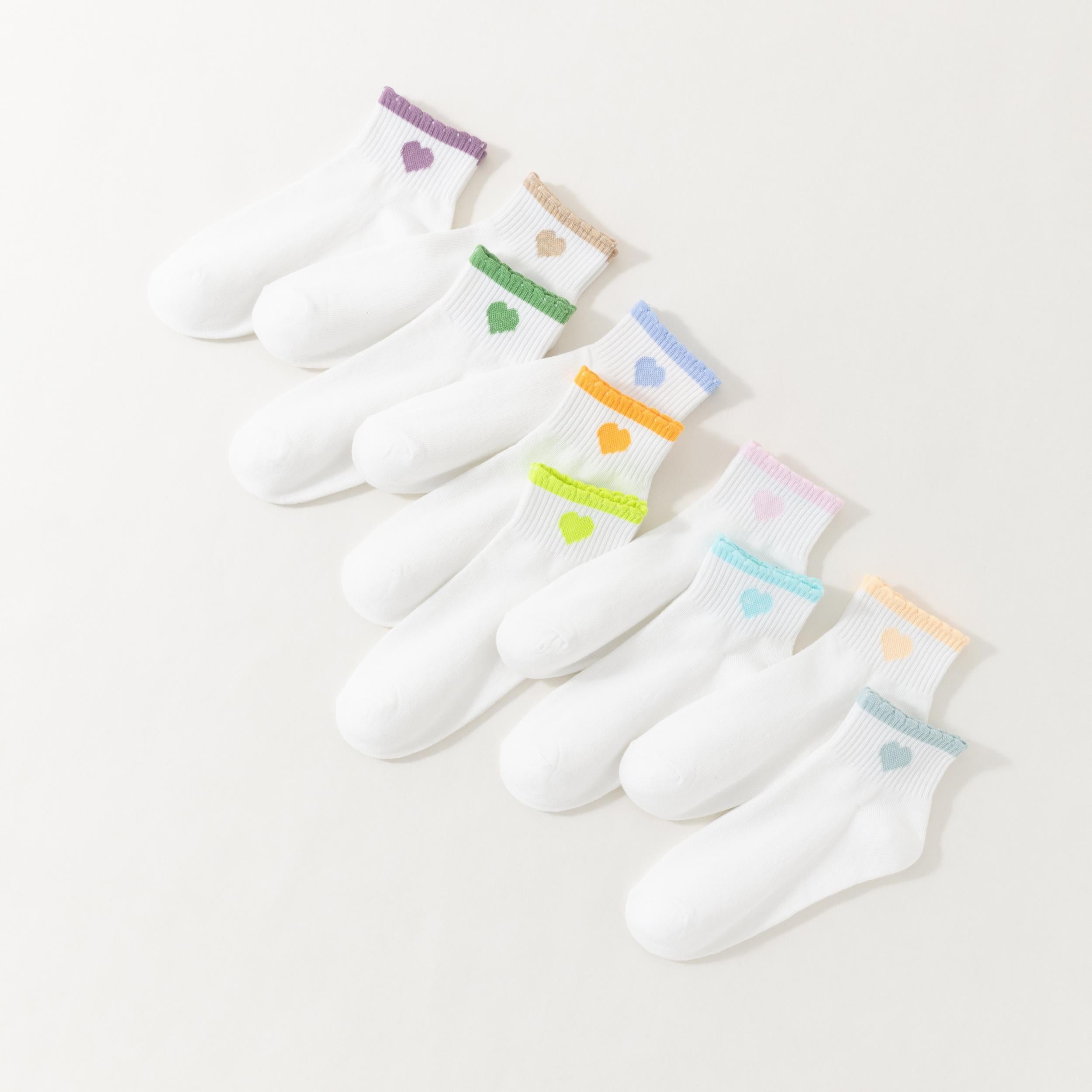 10 Pairs Heart Print Socks Breathable Women's Stockings & Hosiery