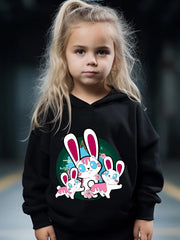 Girls Rabbit Pattern Long Sleeve Hooded Sweatshirt and Sweatpants Set