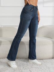 Dark Flared Jeans Bell Bottom Slash Pockets Wide Legs Denim Pants