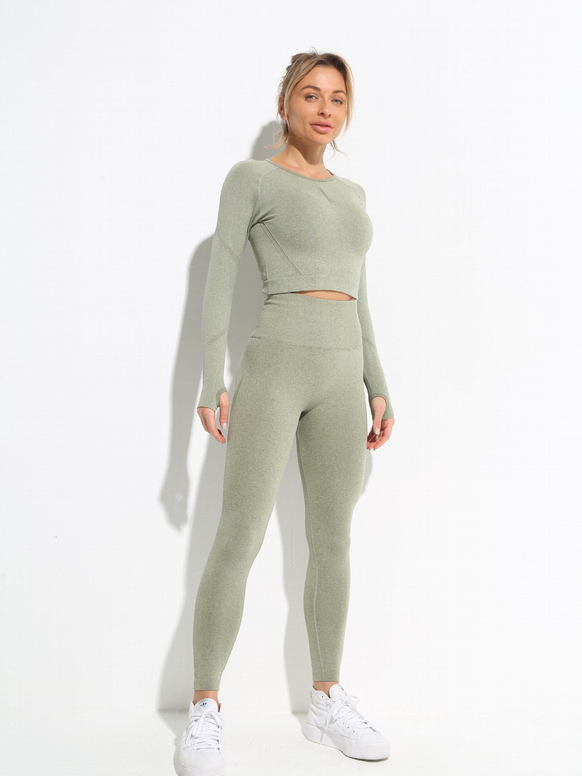 2pcs Yoga Sports Set Long Sleeve Crop Top & High Waist Leggings