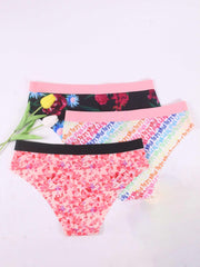 3 Pack Boho Panties Set Women's Plus Tropical & Rainbow Print Briefs