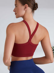 Crisscross Beauty Back Sports Bra Ribbed Solid Fitness Bra