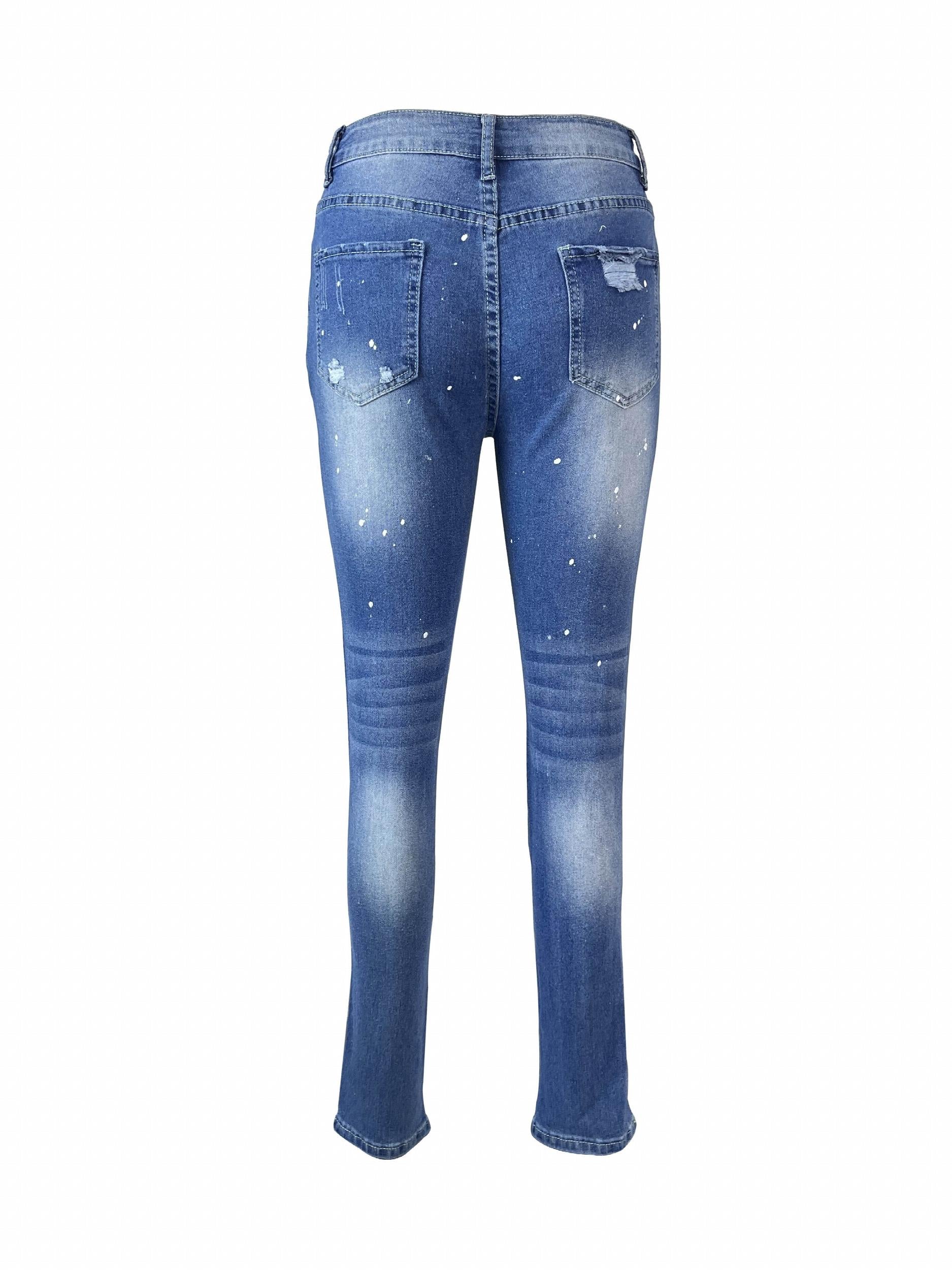 Distressed Straight Leg Jeans Button Fly Randomly Dot Printed Denim Pants