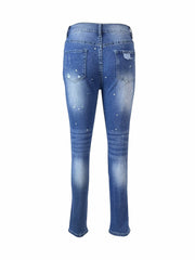 Distressed Straight Leg Jeans Button Fly Randomly Dot Printed Denim Pants