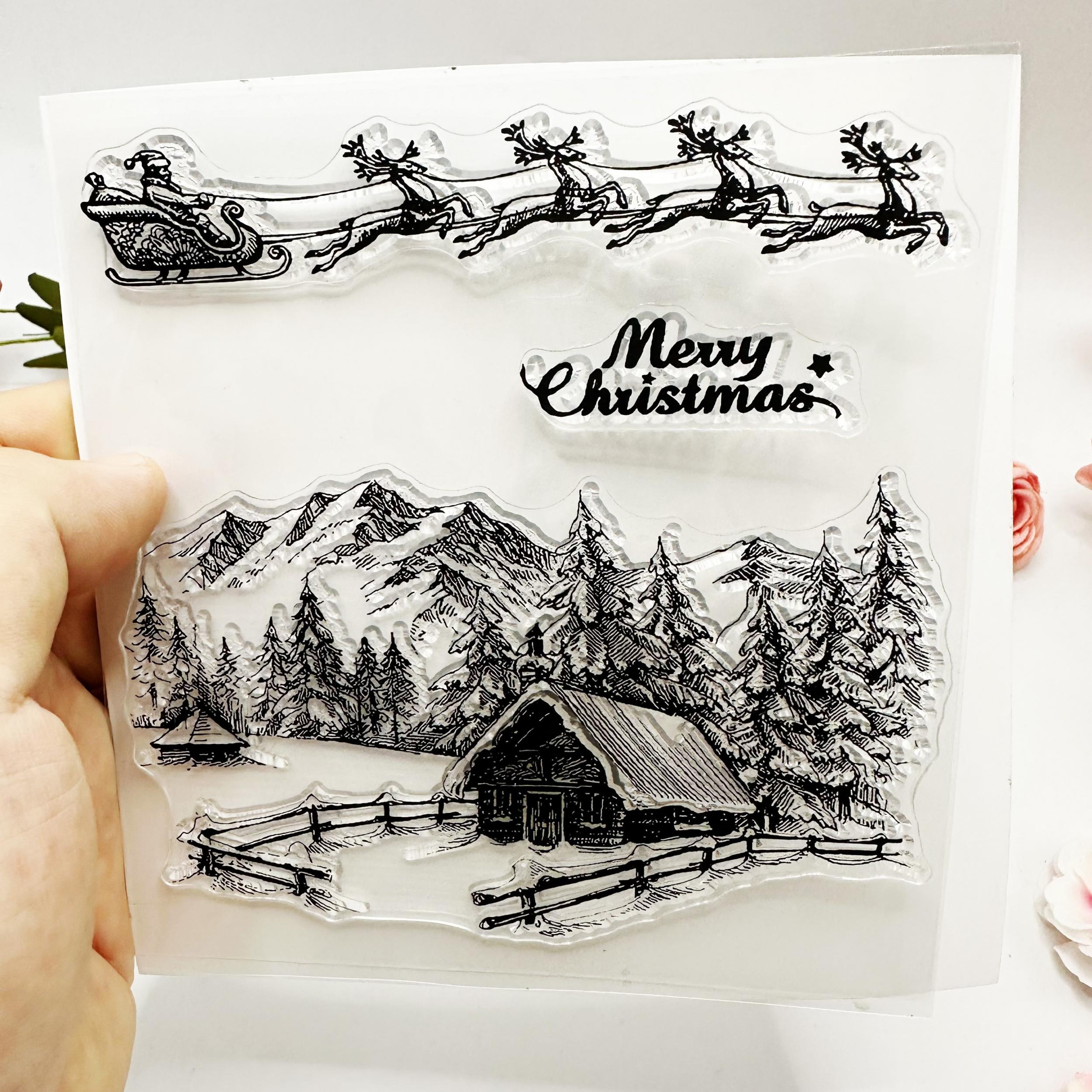 Christmas City House Background Transparent Stamp for Card Making