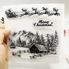 Christmas City House Background Transparent Stamp for Card Making
