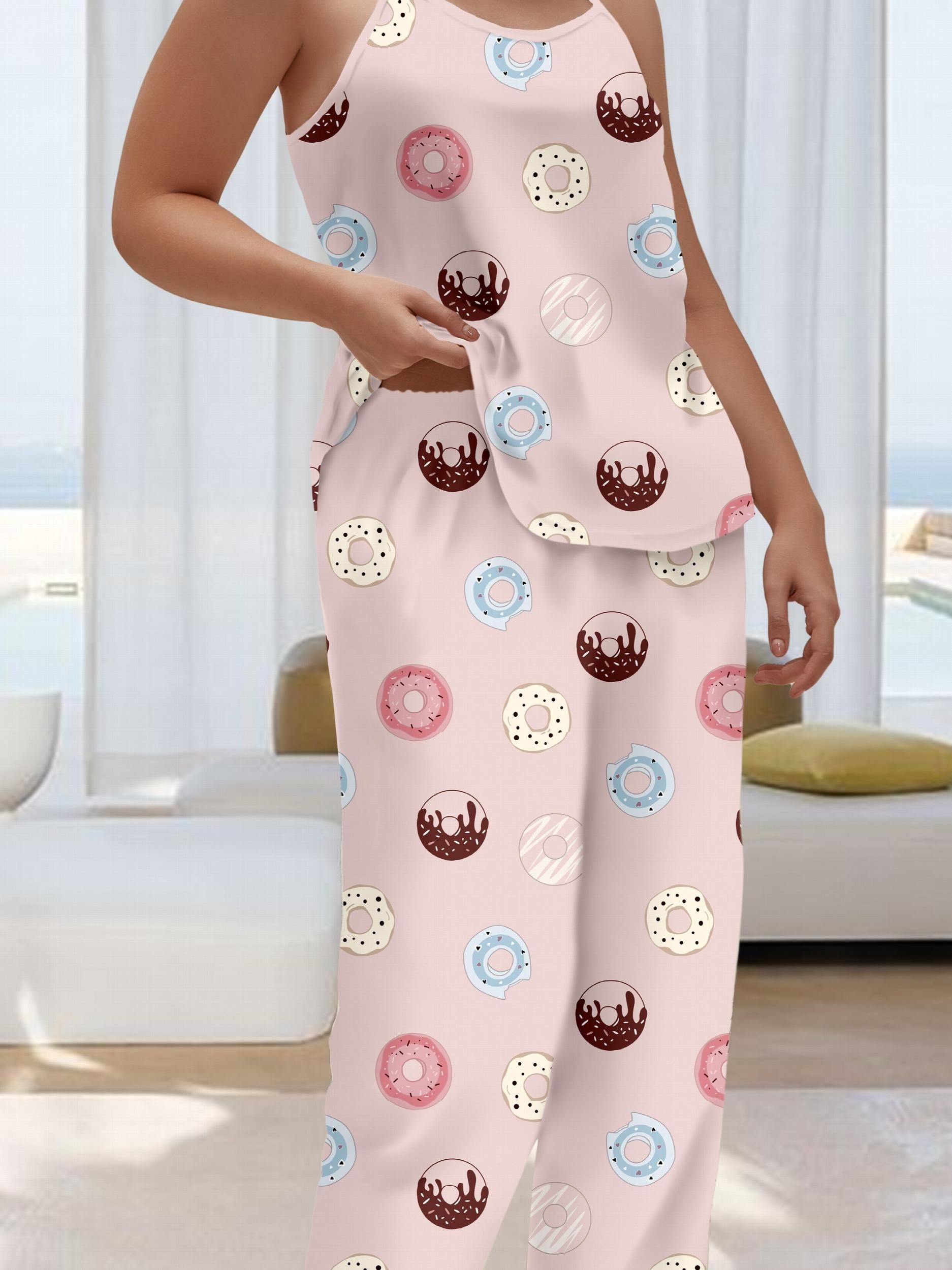 Donut Print Cami Top & Pants Pajamas Set