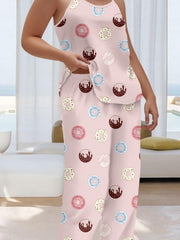 Donut Print Cami Top & Pants Pajamas Set