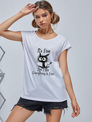 Cartoon Cat V-Neck Short Sleeve T-Shirt for Women