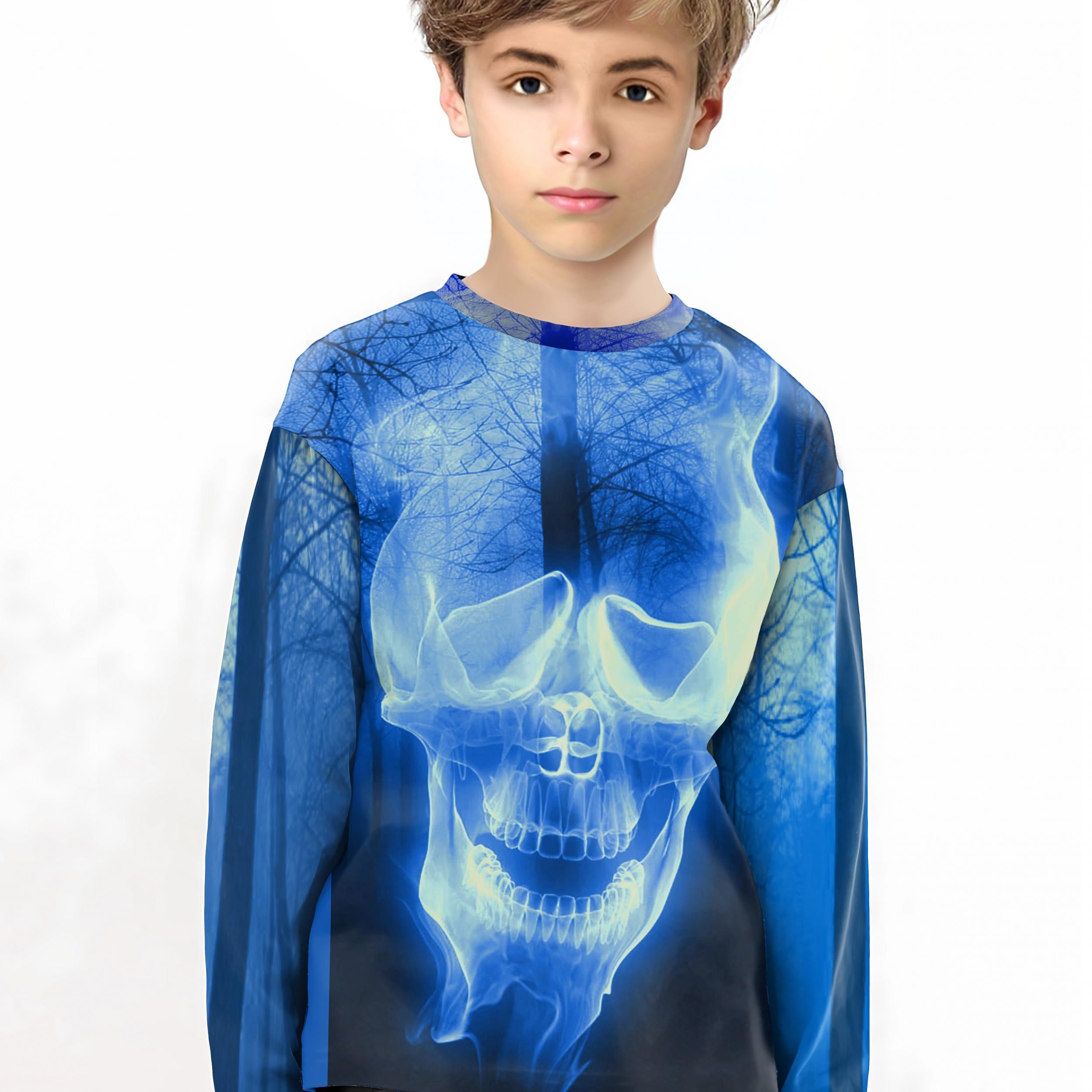 3D Skull Long Sleeve Outdoor T shirt Youth Halloween Tees