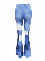Denim Print Flare Block Yoga Pants High Waist Activewear Leggings