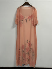 Plus Floral Print V Neck Cami Dress & Cover Up Set