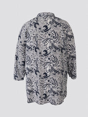 Boho Paisley Print Long Sleeve Dress Plus Size Button Up