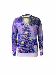 Christmas Tree Print Sweatshirt Crew Neck Long Sleeve Casual Pullover