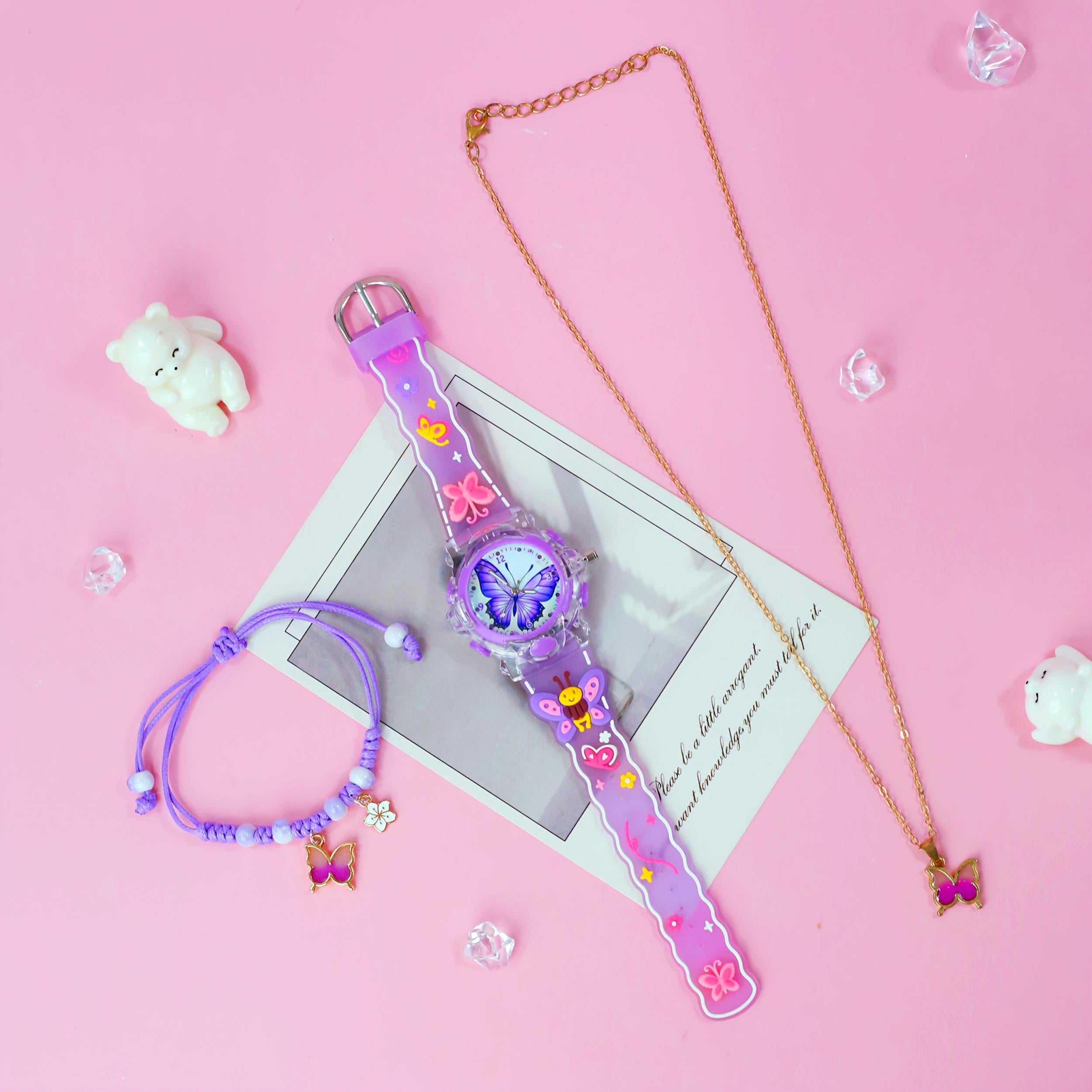 Girls' Glowing LED Night Light Watch & Jewelry Set Pastel Pink
