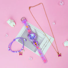 Girls' Glowing LED Night Light Watch & Jewelry Set Pastel Pink