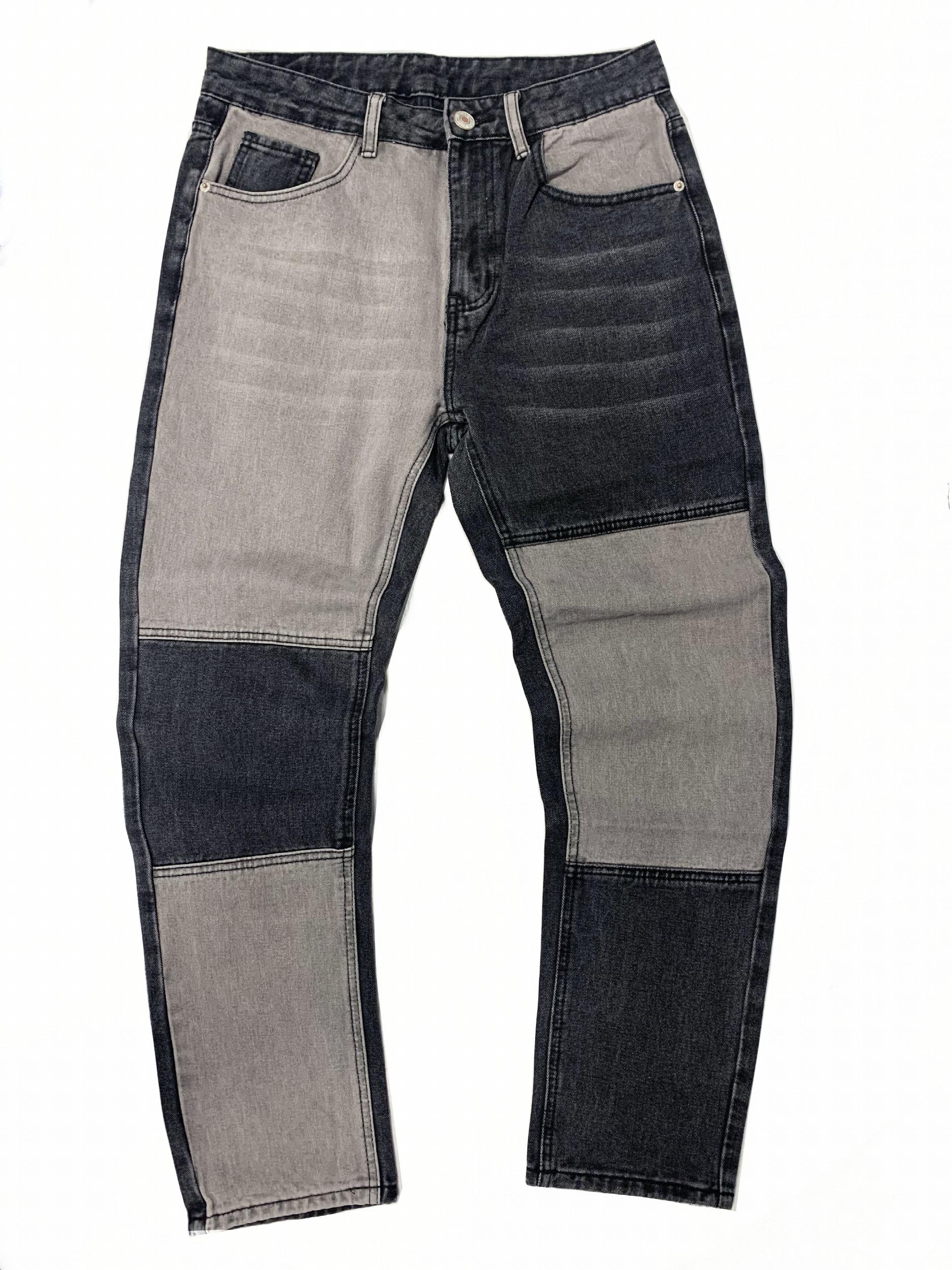 Men's Block Patchwork Pattern Jeans With Pockets