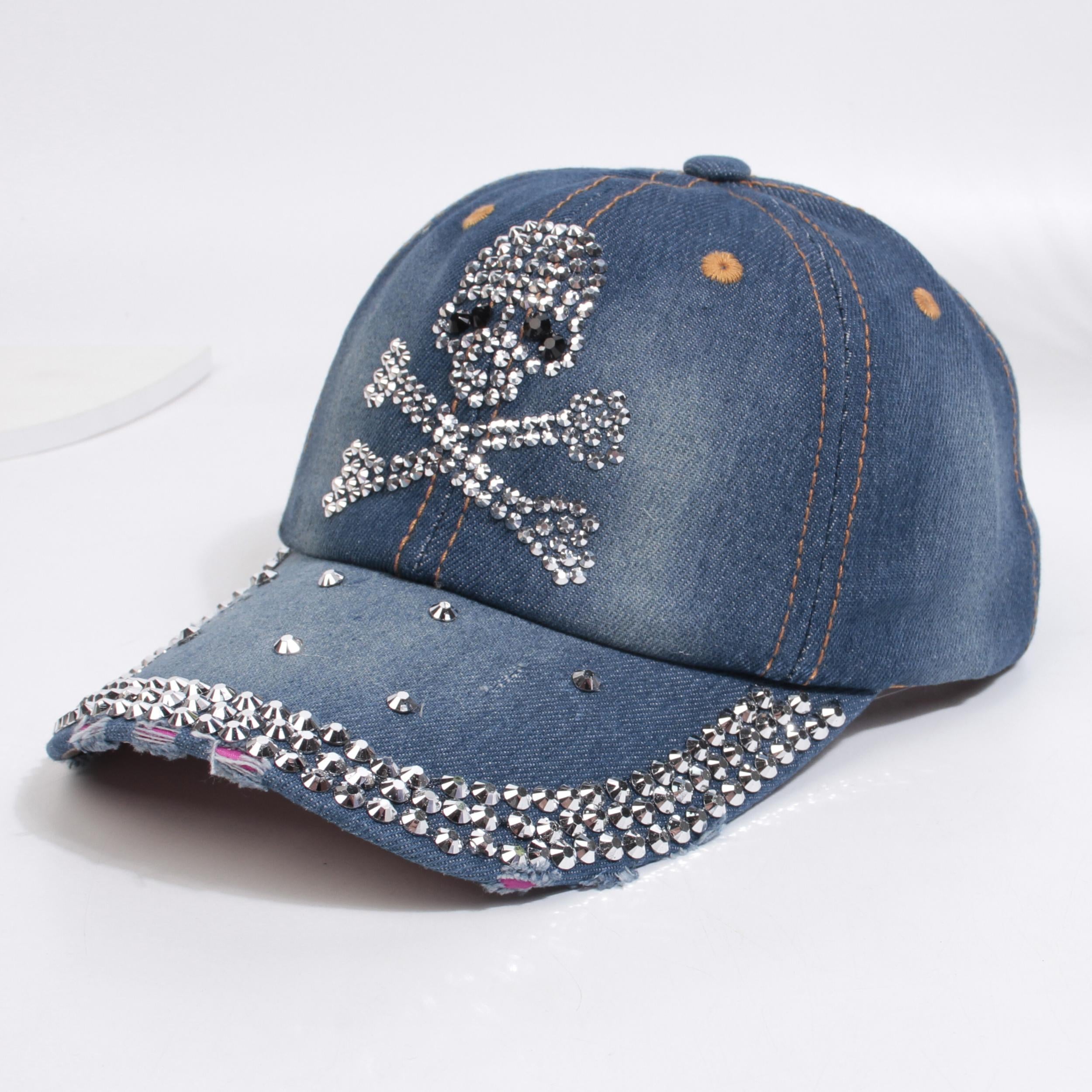 Rhinestone Baseball Cap Distressed Sports Hat Adjustable Lightweight Dad Hats