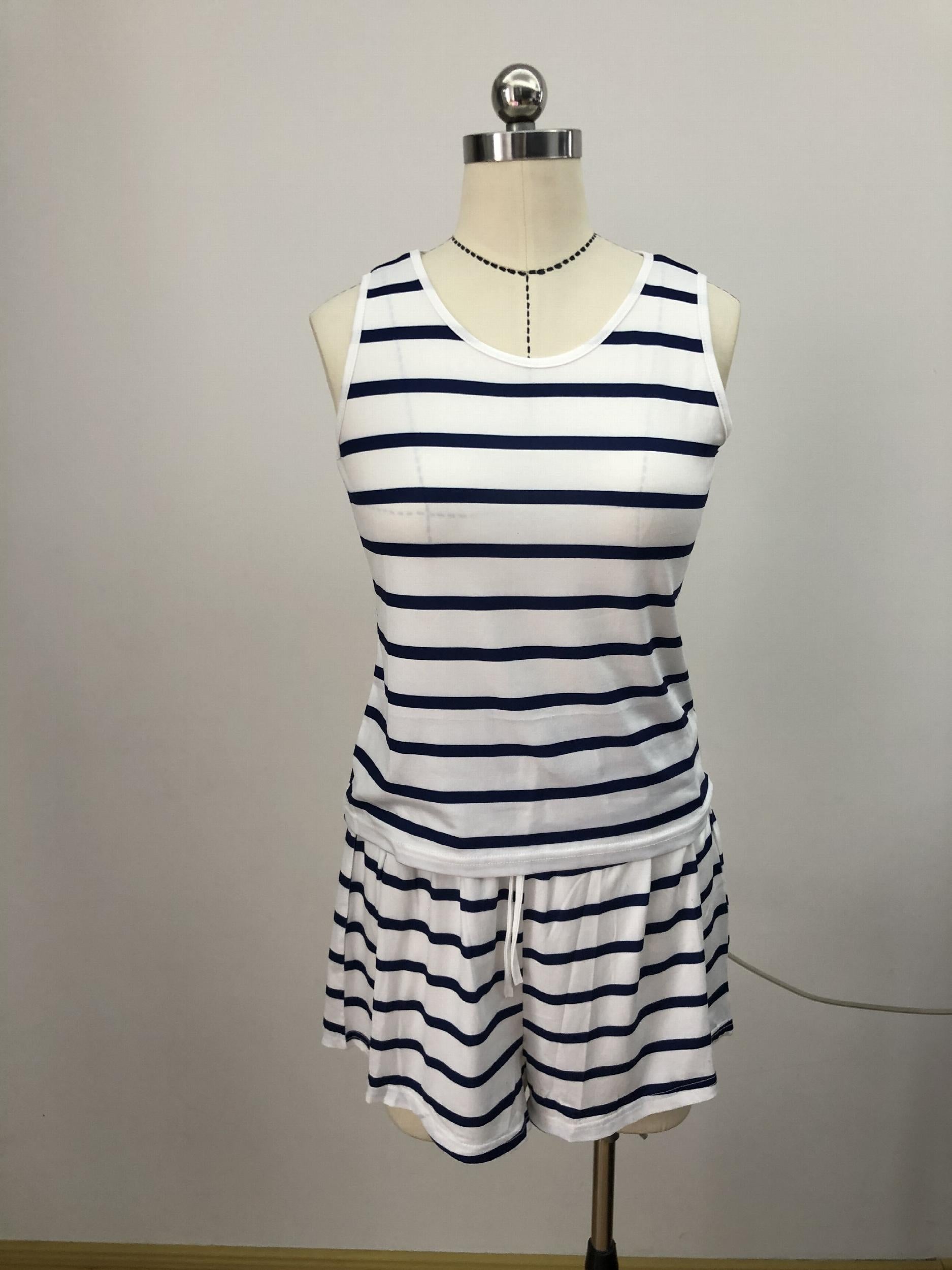 Striped Printed Lounge Set Vest Top & Drawstring Shorts