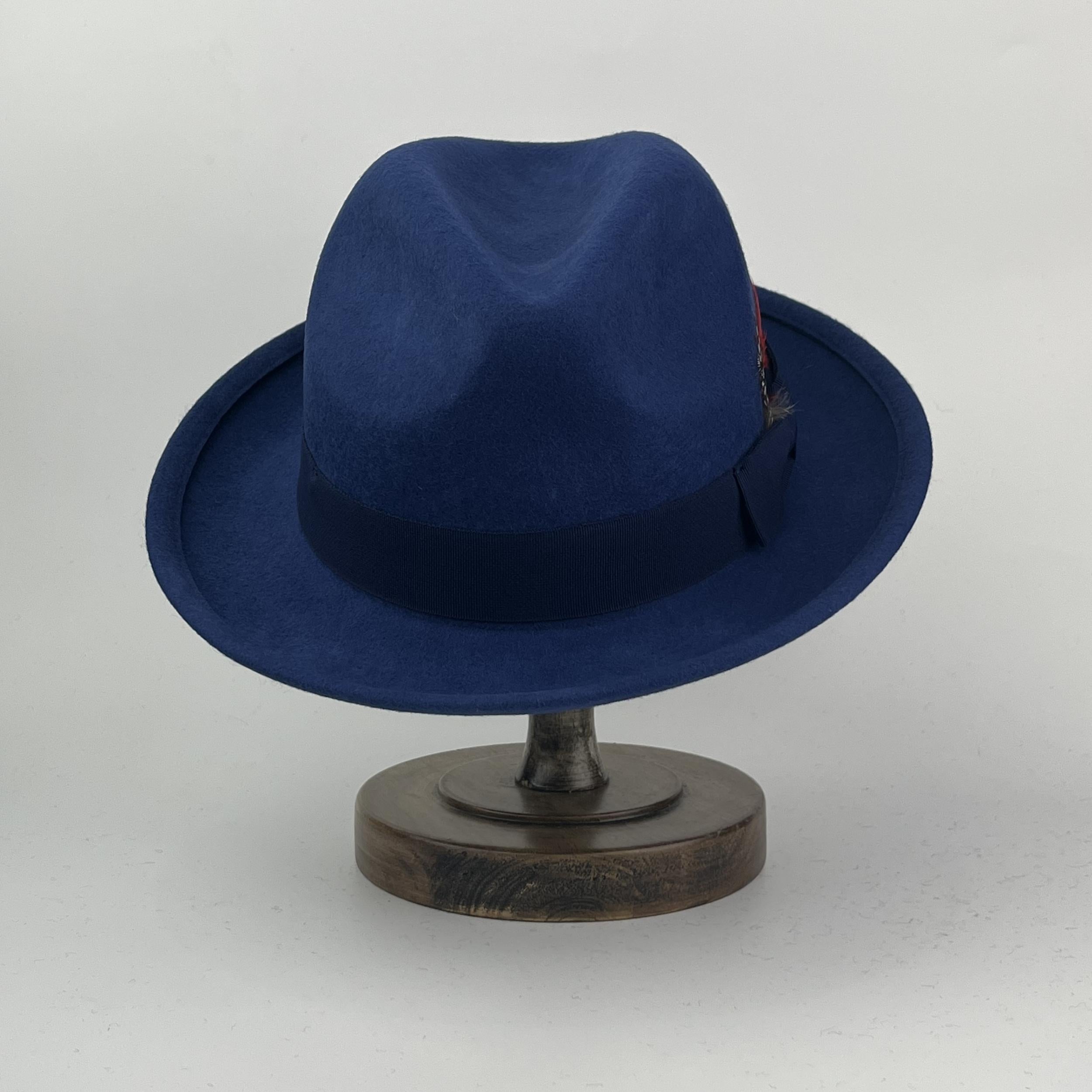British Fedora Hats Men's Short Brim Tweed Jazz Hat Woolen Hat With Feather