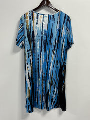 Allover Print Short Sleeve Round Neck Casual Dress With Pockets