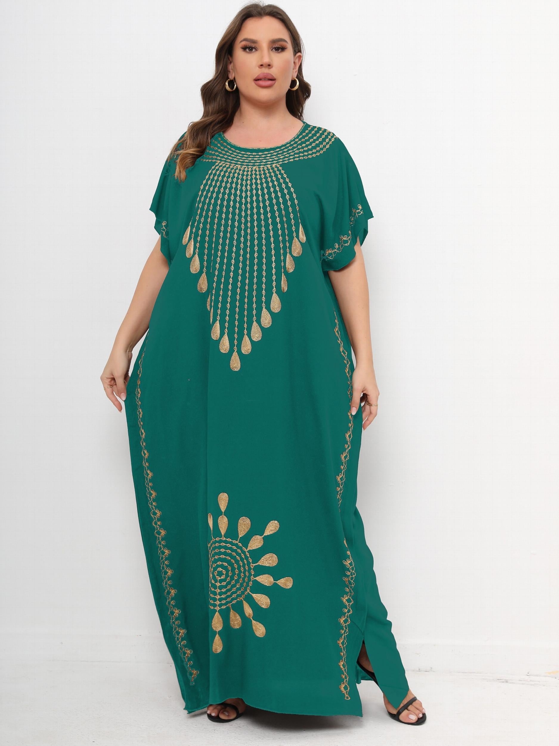 Abaya Dress Women's Plus Tribal Print Bat Sleeve Round Neck