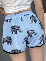 Elephant Print Contrast Trim Shorts Casual Elastic Waist Shorts
