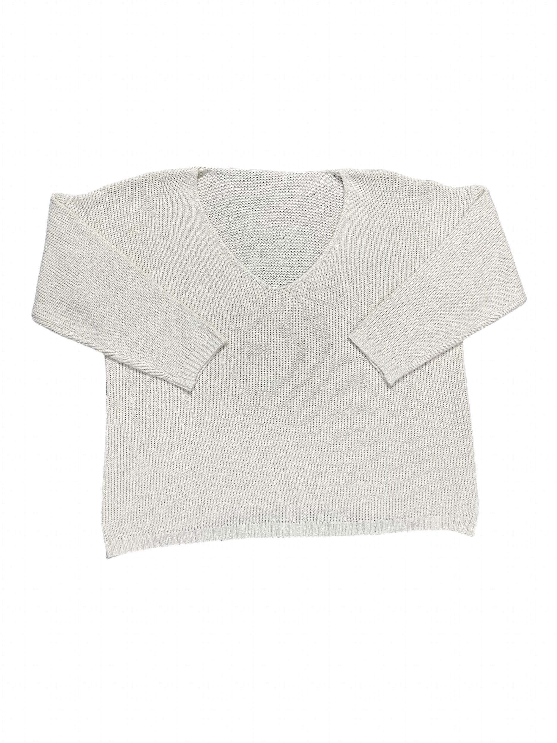 Casual V Neck Sweater Solid Long Sleeve Pullover