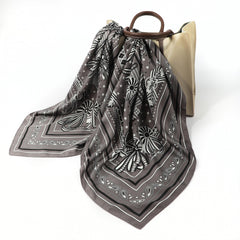 Vintage Chain Print Square Scarf Silk Bandana Satin Shawl Classic Head Wraps