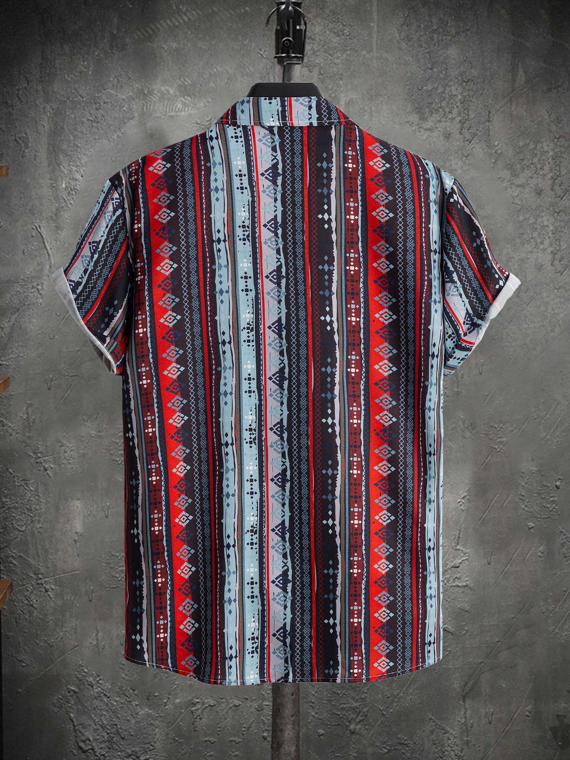 Boho Stripe Print Men's Short Sleeve Shirt