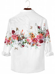 Men's Flower Print Casual Button Up Long Sleeve Shirt Spring Summer Autumn Tops