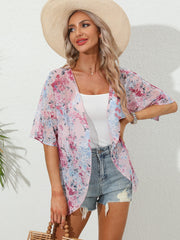 Floral Print Pink Open Front Cover Up Cardigan