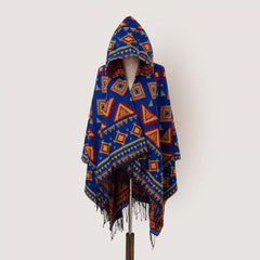 Oversized Hoodie Scarf Blanket Shawl Boho Geometric Print Tassel Warm Cape