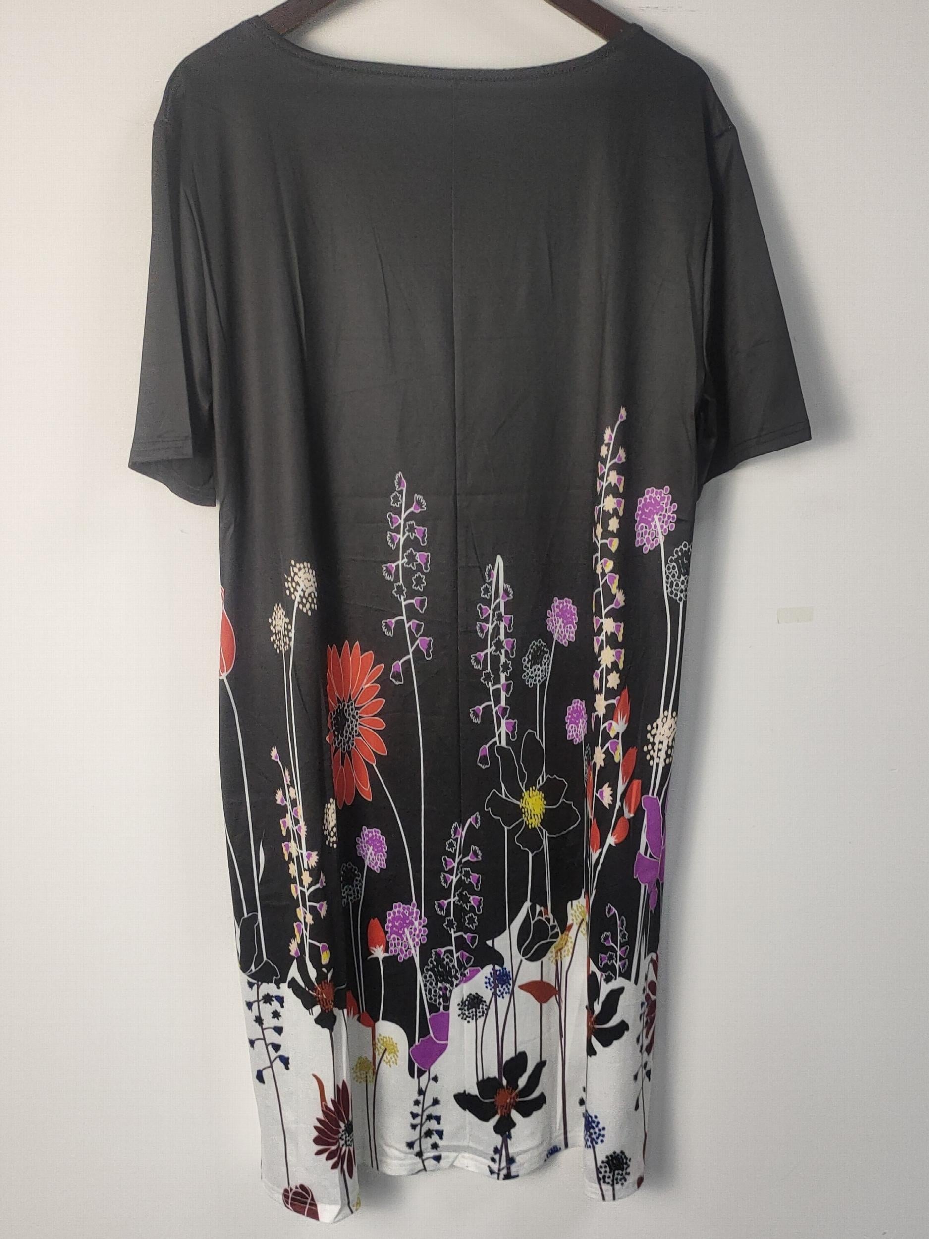 Women's Plus Floral Print Short Sleeve Square Neck Casual Dress