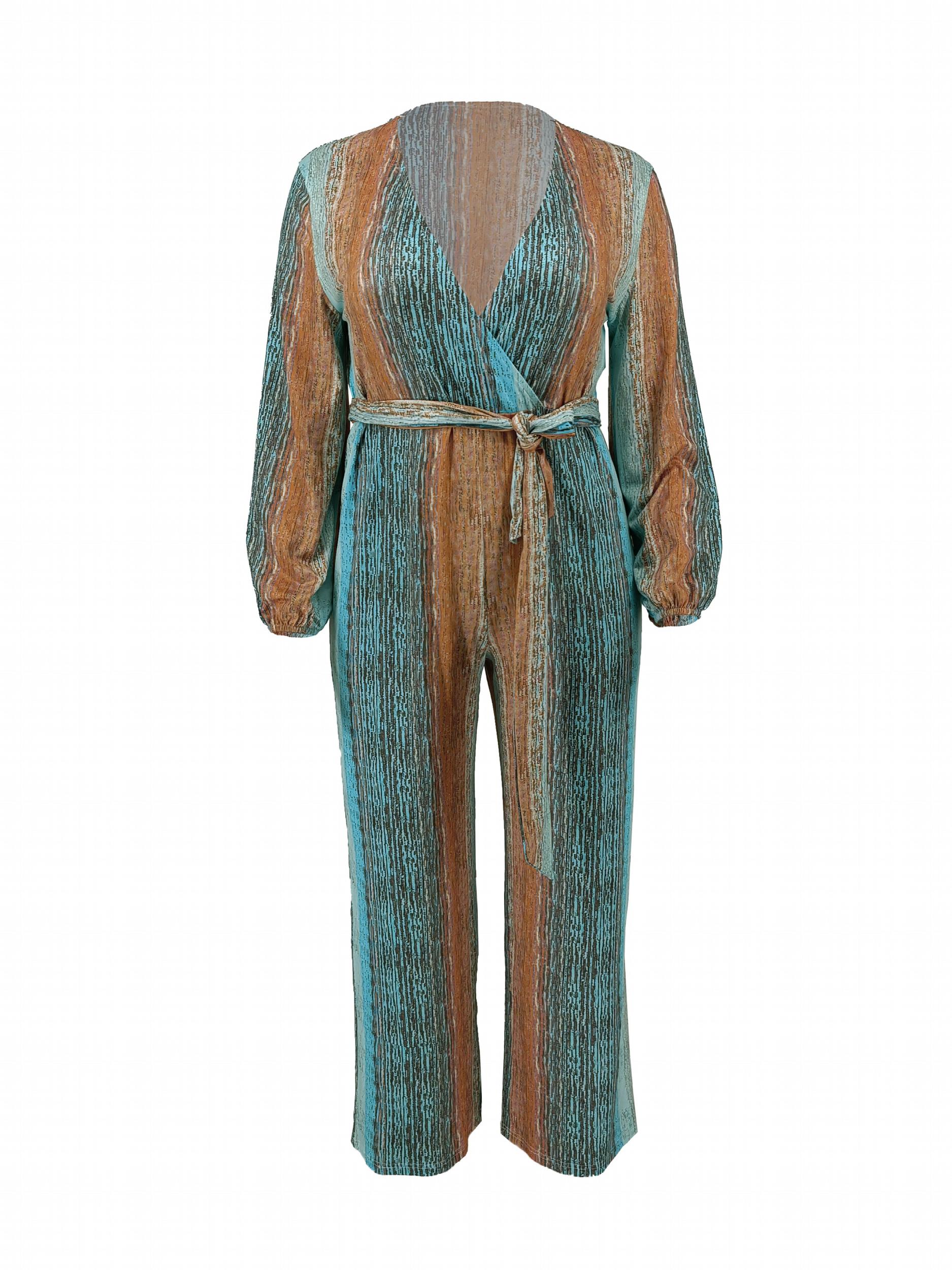 Tie Dye Lantern Sleeve Jumpsuit With Belt