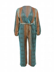 Tie Dye Lantern Sleeve Jumpsuit With Belt