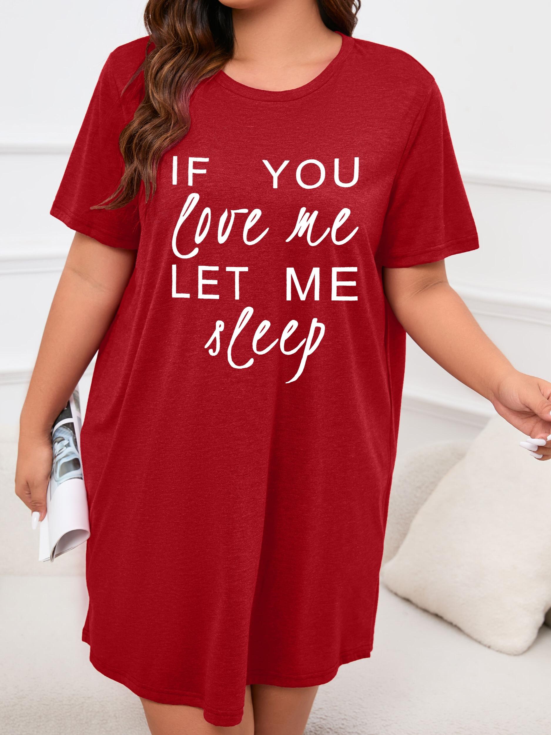 Casual Nightdress Women's Plus Letter Print Short Sleeve Tee Sleep Dre