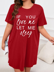 Casual Nightdress Women's Plus Letter Print Short Sleeve Tee Sleep Dre