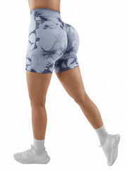 High Waist Seamless Yoga Short Mid Stretch Tie Dye Fitness Workout Short